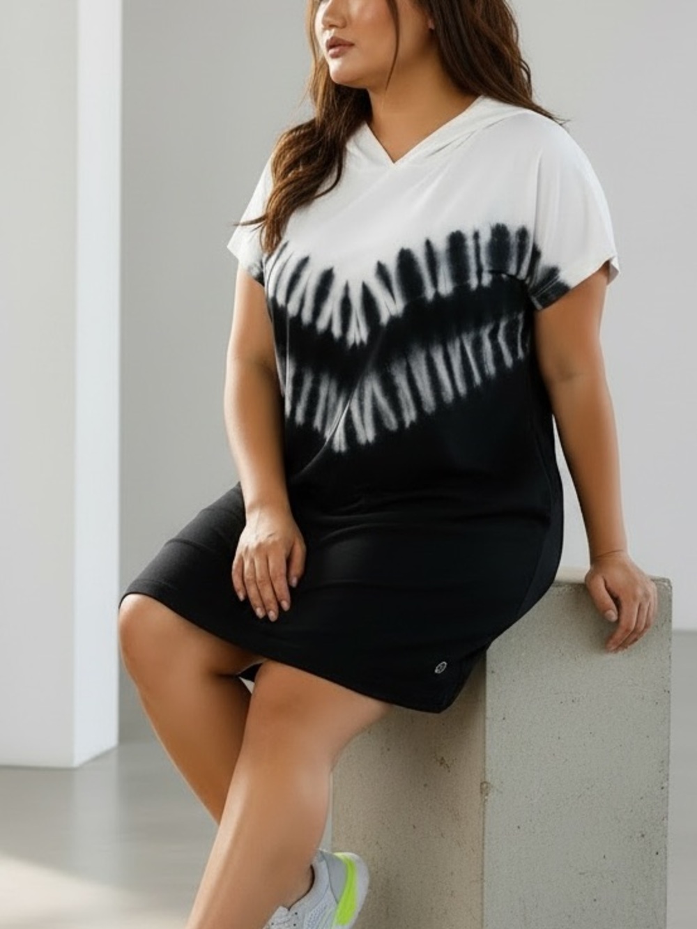 Livi by Lane Bryant Tie-Dye Sweatshirt Dress - Black and White - 2x - 18 / 20